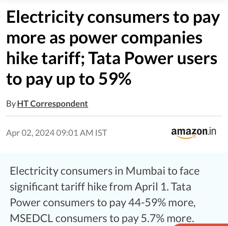 #BIG #SCAM 
Mumbai Customers of @TataPower are in for a massive shock. Thank you #ModiKaPariwar 

In the past 10 years @BJP4India Tariff per unit of electricity has increased by 130% !! Previous 10 years #UPA was just 35% !!