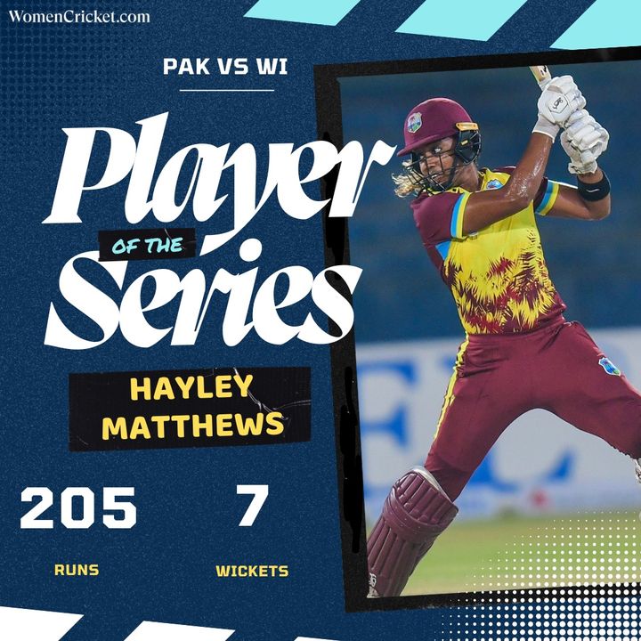 Player of the series: Hayley Matthews 🙌 #women #cricket #PAKvsWI #HayleyMatthews #westindiescricket #CricketTwitter #WomenCricket