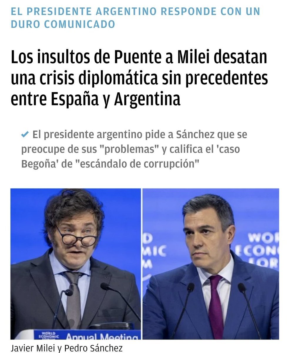 Óscar Puente ha insinuado que el presidente Javier Milei se droga con «no sé qué sustancias».
Y lo dice él 🤣🤣🤣, es que te tienes que reir de esta gente, se cree el ladrón que todos son de su condición.