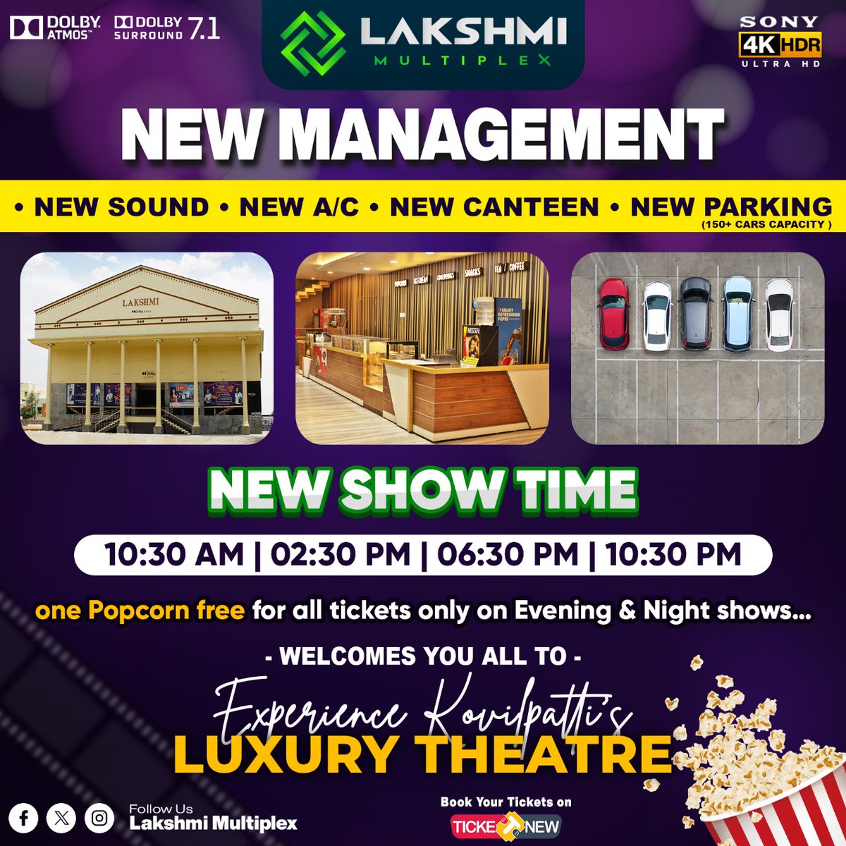 Ne Management Team🙏🏻🤩✨ @lakshmimulti New sound,New A/C, New Canteen, New Parking Facilities Now Available 💥🥳✌🏻 @lakshmimulti One Free 🍿 for All Tickets only on evening, Night show's 🤩💥✨ #lakshmimultiplex #kovilpatti #Newmanagement #Newfacilities