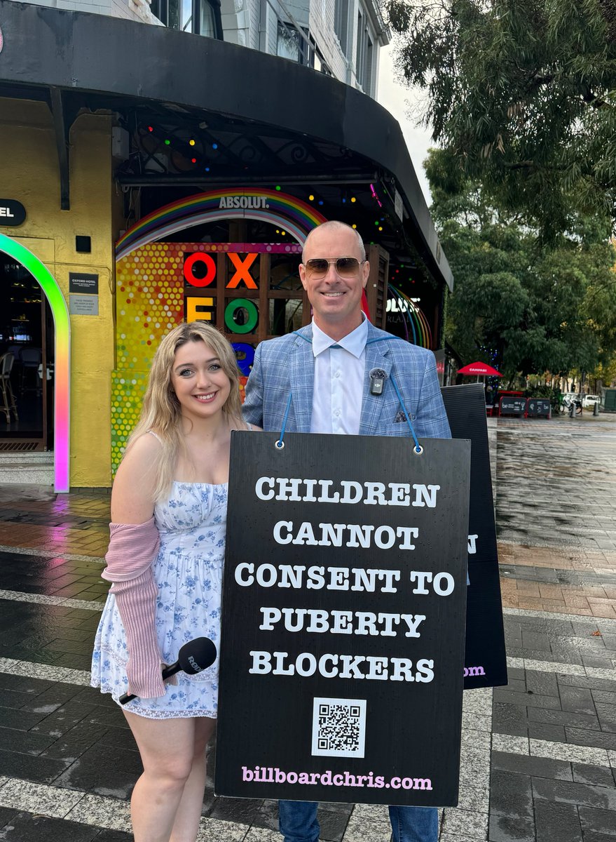 I am teaming up with @BillboardChris this weekend in Sydney to talk to the public about his sign: “Children cannot consent to puberty blockers”. We are now heading to Newtown for the evening - so do come and say hi!