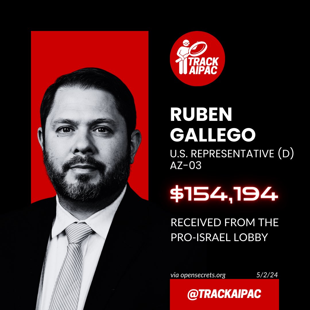@RepRubenGallego Ruben Gallego has received >$154,000 from the Israel lobby. Now he is supporting Lobby-backed legislation to CRIMINALIZE criticism of Israel. This is anti-free speech and unAmerican. #RejectAIPAC
