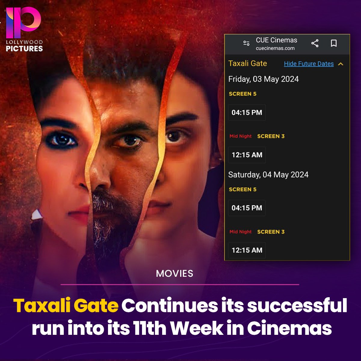 #TaxaliGate, released Feb 16, is still strong in Pak Cinemas at 11th week. Despite competition from Hollywood, Indian Punjabi, local releases, & Eid Ul Fitr rush in 2024, it persevered. Current BO gross is 4.5 Cr+, poised for the international market with UAE, KSA, USA releases.