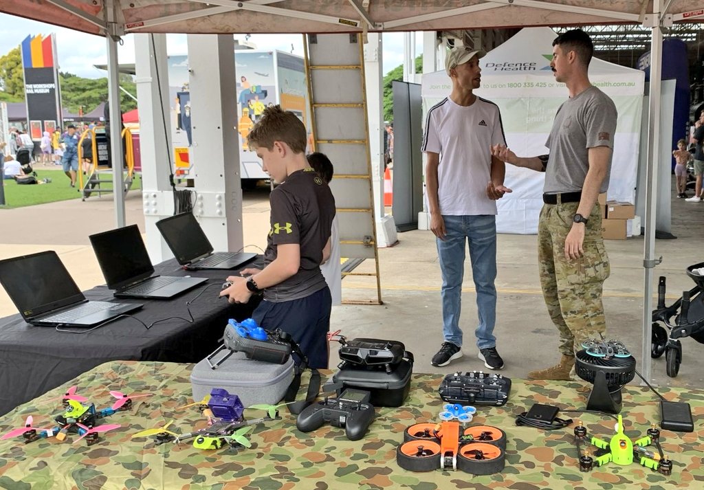 A great day of #STEM'ing in #Ipswich at the Planes Trains and Autmobiles #FullyCharged! @DefenceAust #DroneRacing pilots from @Australian_Navy and @8_9_RAR_AusArmy were on the spot to #SendIt! @ChiefAusArmy @COMD7BDE @FORCOMDAusArmy @HLCAusArmy @IpswichCouncil @abcbrisbane