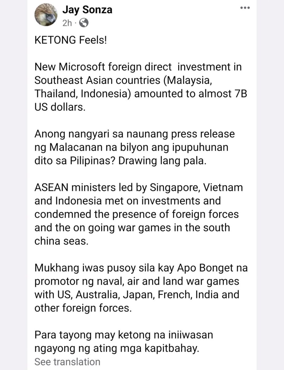 OPINYON NI JAY SONZA re MICROSOFT INVESTMENT (FB post, May 4, 2024)