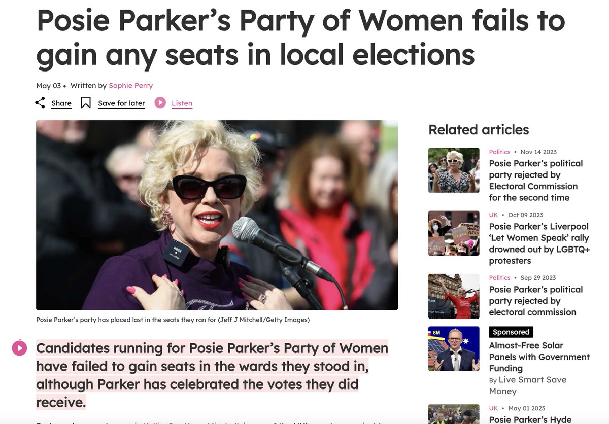 Anti-trans activist Posie Parker who likes to chant 'I never lose' has lost badly in UK council elections with not one of the 5 candidates in her party securing a single seat. 3 of them failed to reach even 100 votes.
