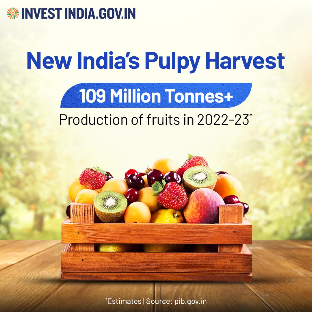 #NewIndia is the second largest producer of #fruits, accounting for 10% of the world’s fruit production - positioning the country as an ideal destination for #foodprocessing companies. Explore more: bit.ly/AgricultureFor… #InvestInIndia #InvestIndia #Agriculture