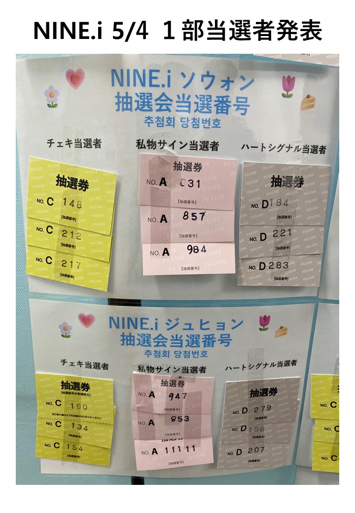 2024 NINE.i LIVE in TOKYO 5/4 1部特典会抽選　当選番号のお知らせ① #NINEi