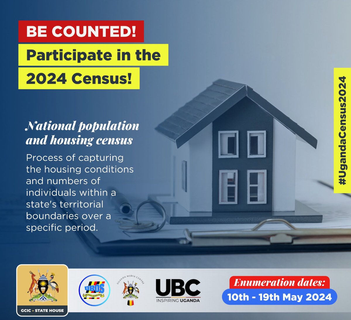 6 days to go! ⁦@StatisticsUg⁩ will conduct National Population and Housing Census starting May 10th 2024, for 10 days. Be ready to be counted. 'It Matters to be counted'. ⁦@OPMUganda⁩, ⁦@mofpedU⁩, ⁦@MoICT_Ug⁩, ⁦@UgandaMediaCent⁩