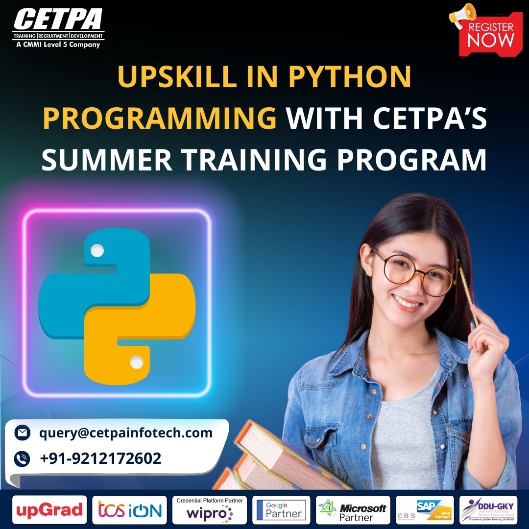 Unlock new dimensions in the world of coding this summer with CETPA's Python Summer Training Program!

Apply now : rb.gy/zbldjt

#cetpainfotech #summertraining #python #python #java #webdevelopment #machinelearning #ArtificialIntelligence #course #onlinetraining