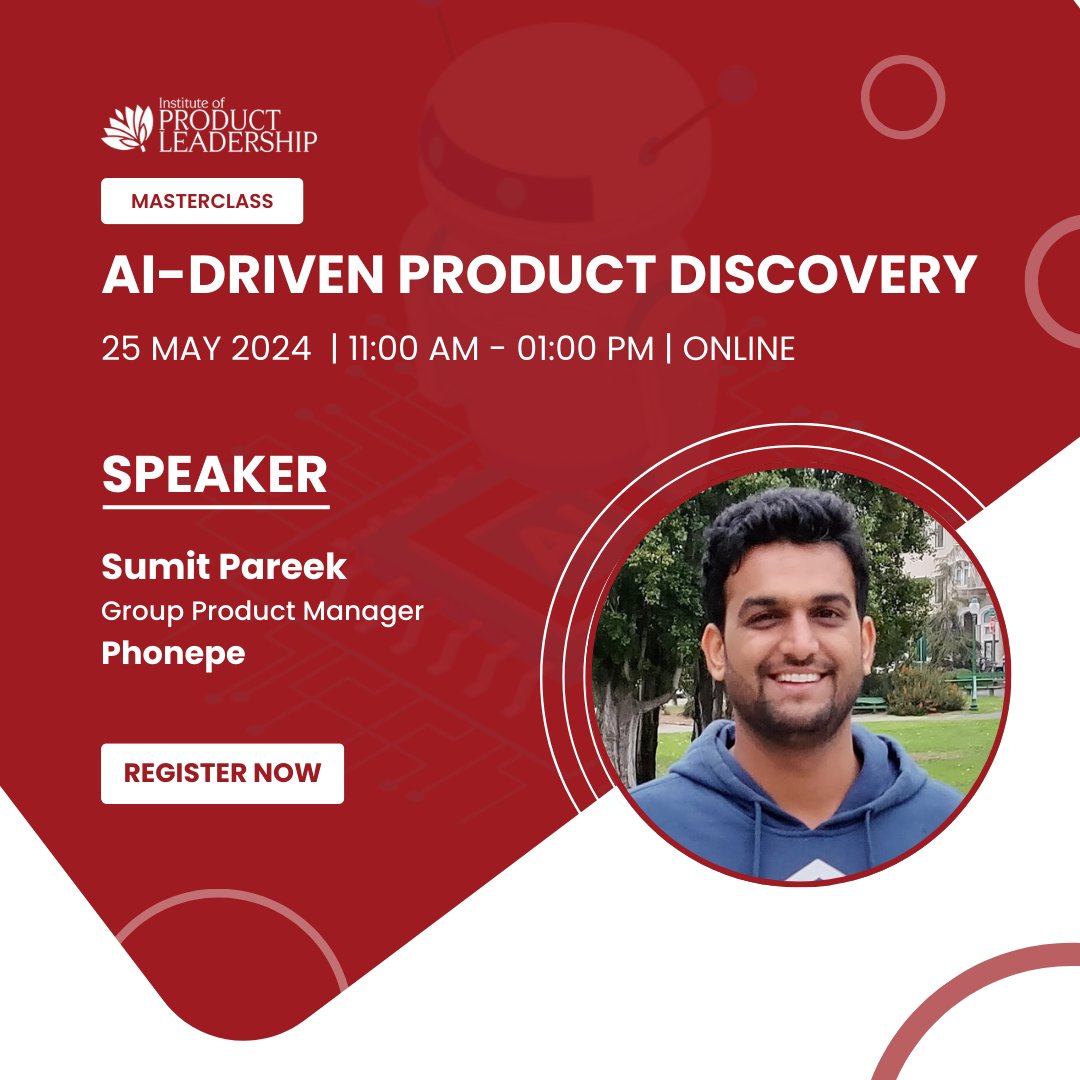 Don't miss out on this chance to learn from Sumit! Register now - programs.productleadership.com/masterclass-on… 

#productcommunity #IPLevents #ProdLeader #productmanagement #productmanagers #AI #productleadership #AIproductmanagement #productdiscovery
