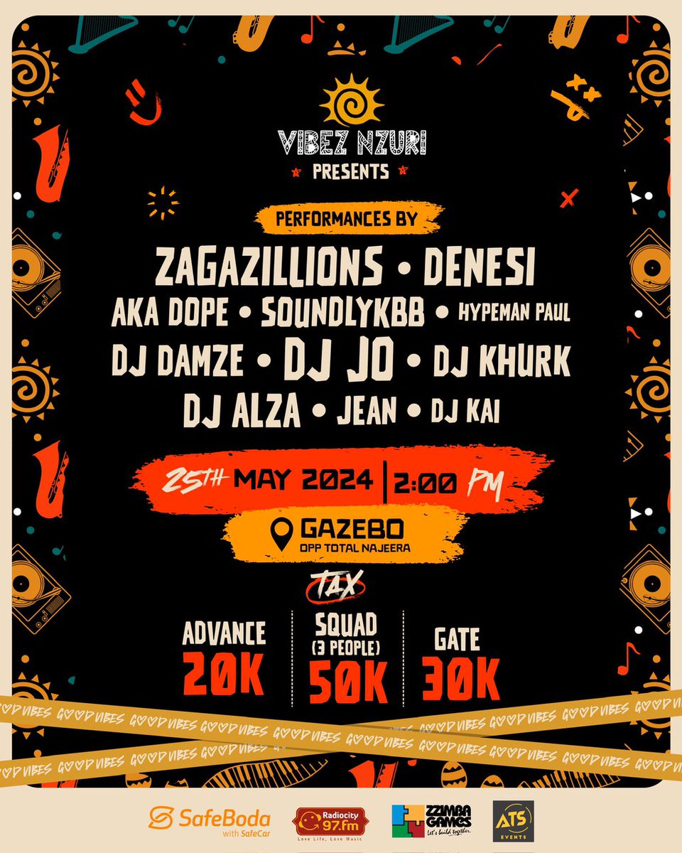You're not ready for this line-up that @VibezNzuri has in store🔥🔥🔥 Remember that #SafeCar 🚘 and #SafeBoda 🏍️ will get you there and back home SAFELY! 💃🏿🕺🏿 #VibezNzuri