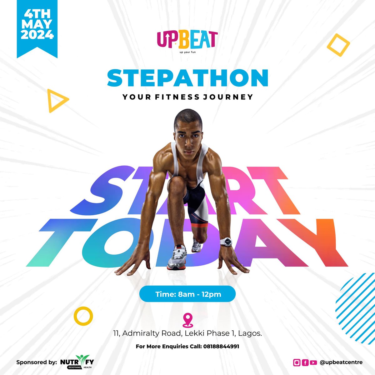 The long awaited Upbeat Stepathon is today!!! 📍Upbeat Centre, 11 Admiralty Rd, Lekki phase 1, Lagos. ⏰ starts 8am to 12pm Let's get moving together! Sponsored by @NutrifyNigeria #UpbeatLife #FitnessFrenzy #LagosFun #upbeat #Upbeatcentre #funactivities #funinlagos