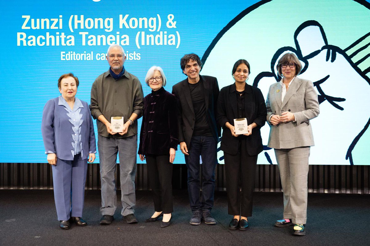 Happy to present the 2024 Award of the Freedom Cartoonists Foundation to Zunzi and Rachita Taneja, in presence of Nobel Peace Prize Laureate Shirin Ebadi and CNN’s @amanpour Friday in Geneva - READ MORE 👉 freedomcartoonists.com