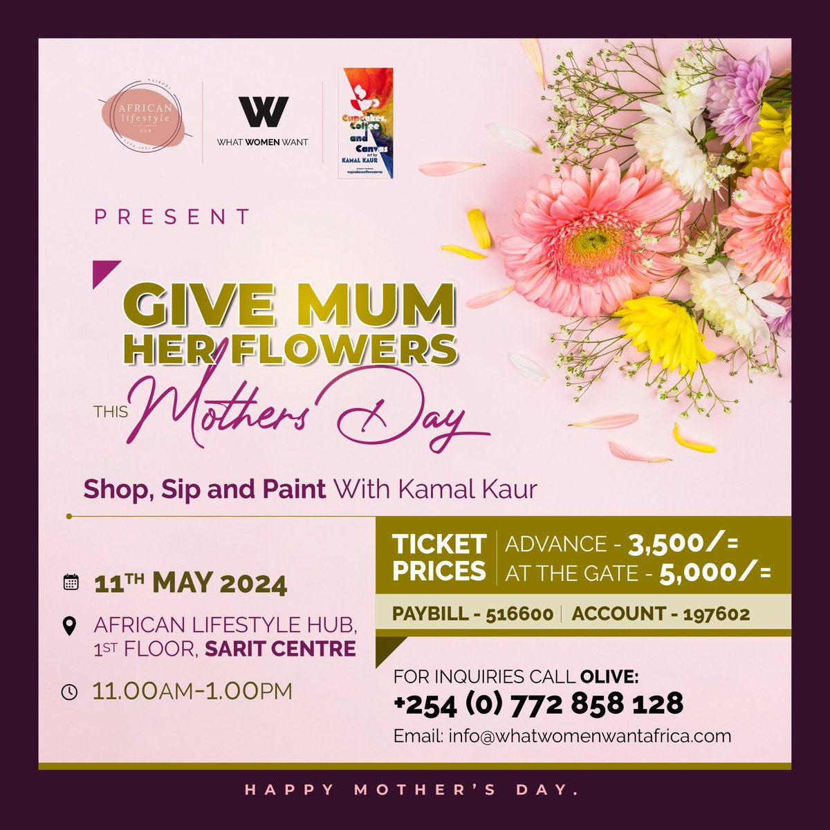 Guyssssss @pinkemedia and I are celebrating Mother’s Day at African Lifestyle Hub at @SaritYourCity 💞 There will be canapés and painting and sipping and SHOPPING! 🥰 Please do register for this.