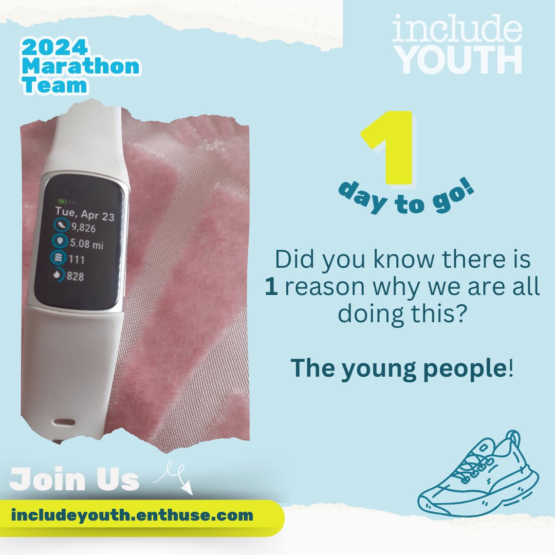 ONE day to go! Did you know there is 1 reason why we are taking part in this years @marathonbcm ? 🎉The young people!🎉 If you would like to support our teams, you can donate via 👉 shorturl.at/jDLR8 All donations are greatly appreciated.