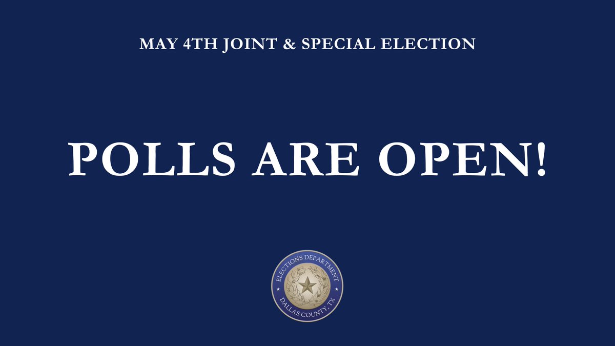 It's Election Day! 🎉🎉🎉 Today, there are 442 vote centers conveniently located across Dallas County from 7AM to 7PM. #DallasCountyVotes 📍Find Your Nearest Vote Center: bit.ly/VoteCenterFind… 🖥️View Your Sample Ballot: bit.ly/FindSampleBall…