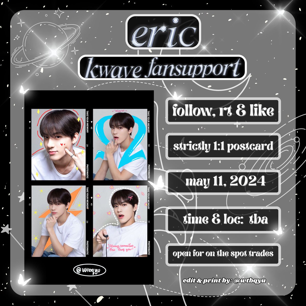 wtbqyu's tweet photo. ❝ kwave fansupport by @wtbqyu for the tbz eric ❞

✮ follow, retweet, &amp; like
✮ postcard is limited qty 1:1
✮ time &amp; loc: tba

see you, deobis &amp; geniuses! ☻

#THEBOYZ #더보이즈 #ERIC #KWAVEPH #KWAVEMusicFestival https://t.co/3Cto7IBPAz