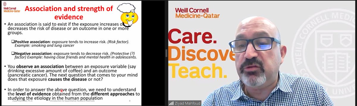 Dr Mahfoud discusses the the concepts of association, strength of evidence, and causation with regards to research methodologies. 

#quantitativeresearch #qualitativeresearch #researchtraining #ResearchSeminar #Research #Researchmethods #healthcareprofessionals #healthcare…
