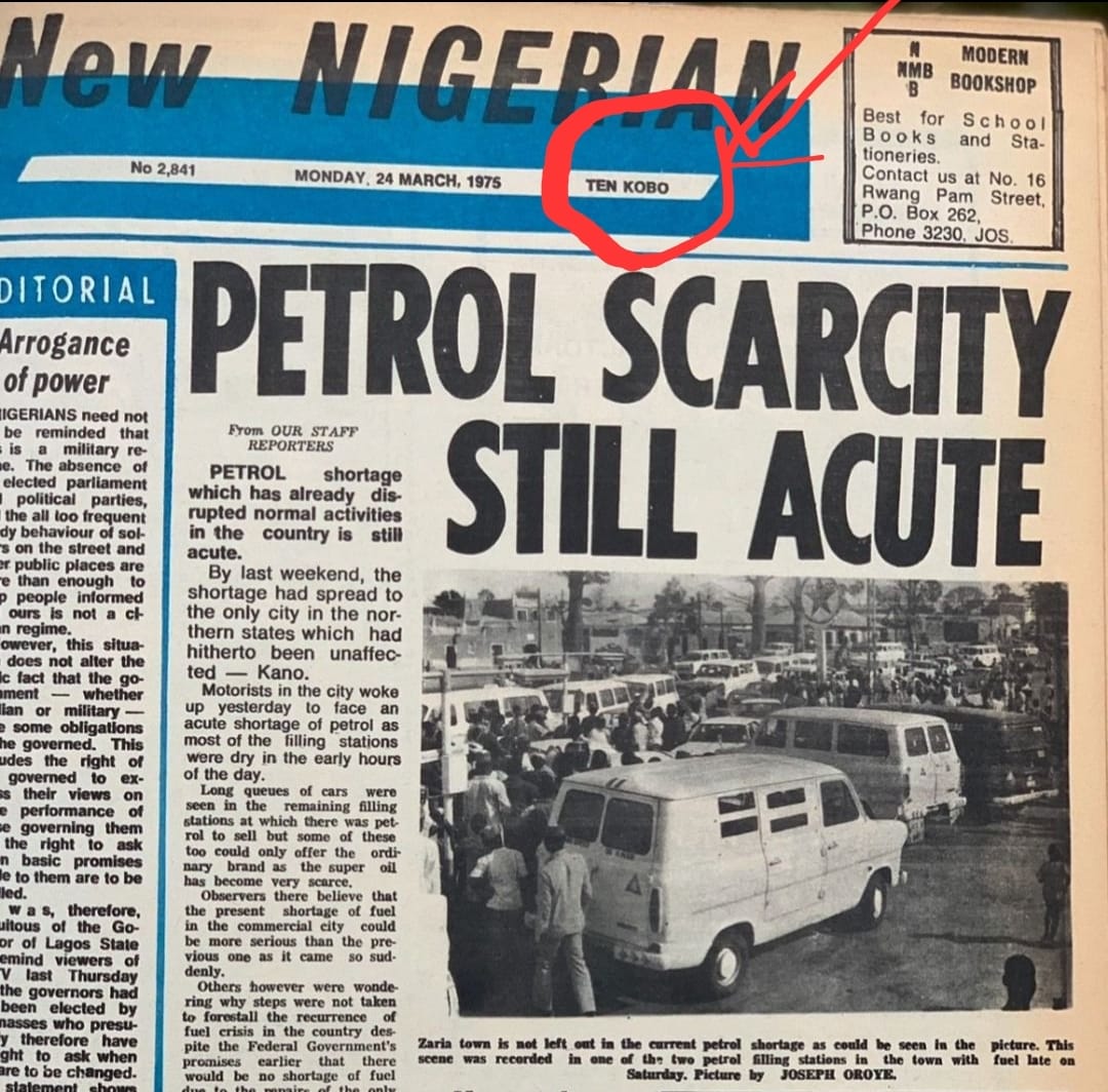 A 10 kobo newspaper in 1975 isn't the issue, inflation is a constant in human existence. The real issue is, 'how the heck have we been unable to solve this petrol scarcity thing since before I was born?' In short, what problems has #Nigeria solved in the last half-century?