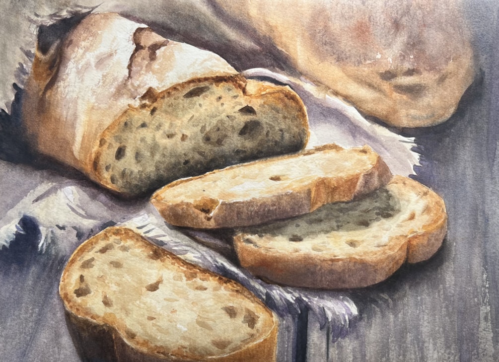 Three slices of 'Freshly Baked' bread to tempt you this lunchtime and just 3 days left to find out which entries to this year's TALP Open have tempted our judges and will be exhibited at @PatchingsArt and eligible for awards worth over £19,000!
Watercolour entry by Nelli Begg.