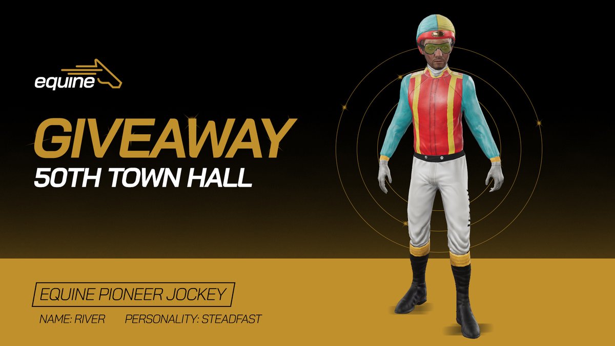 🐎 50th Town Hall Giveaway 🐎 Equine Pioneer Jockey | River He has a Steadfast personality! To enter: 1. Follow @EquineNFT 2. Retweet & Tag 3 Friends 🕛 Ends 24hrs from now! 🏆 Winner revealed during Town Hall @ 14:00 UTC May 5th. #CardanoCommunity #Web3 #NFTGiveaway