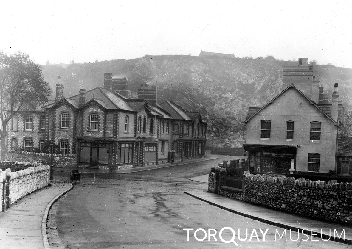 View of the crossing of Lymington and Upton Roads. Blatchford's shop, the brick building on the left side is now Morrisons. #DigitalArchives #Torquay #Upton #ExploreYourArchives