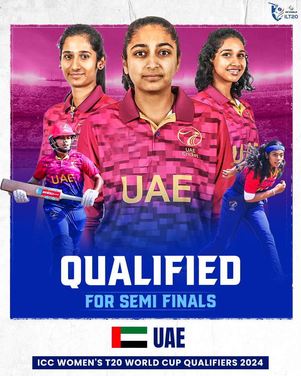 Congratulations to the UAE on qualifying for the semifinals of the ICC Women’s T20 World Cup Qualifiers! 🇦🇪 Best wishes to the team for tomorrow’s semi-final fixture against Sri Lanka! 💪 #DPWorldILT20 #AllInForCricket