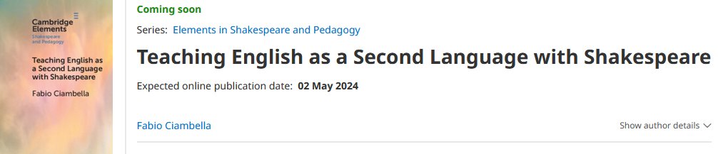 We are excited to announce that Fabio Ciambella's innovative new Element expands the Shakespeare and Pedagogy series into the realm of ESL. vimeo.com/932930876