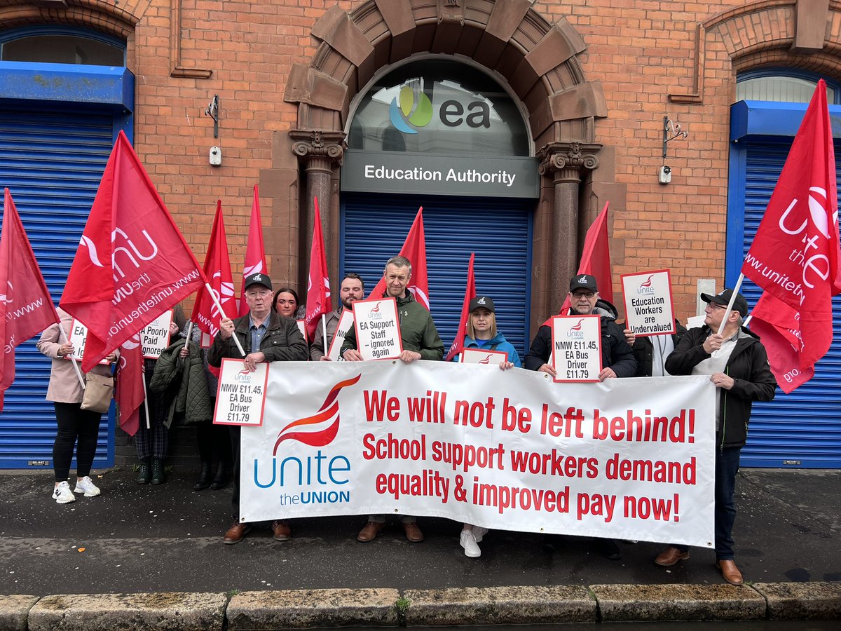 School support workers took 5 minutes out from todays International Workers Day parade to send a message to the Education Authority demanding implementation of the pay and grading review #IWD2024