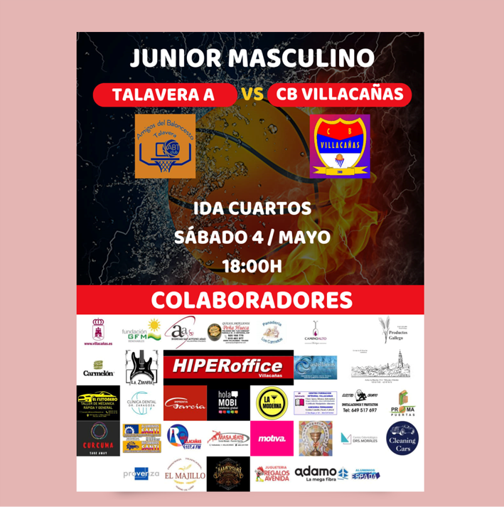 FBCLM. Junior Masculino Zonal. Cuartos de final. Ida.🆚 Amigos del Baloncesto de Talavera A. 🕕 18:00h. 📆 Sábado, 4 de mayo. 🏟 Pabellón José Ángel de Jesús Encinas. #123Villacañas #fbclm #JuniorMasculino #Baloncesto