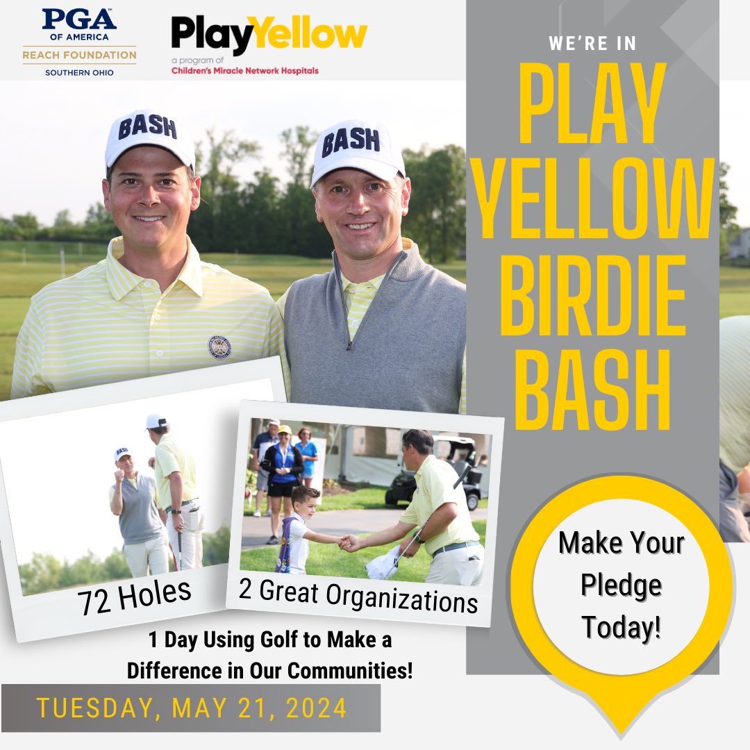 Team Scioto Country Club has made their commitment to #ChangeKidsHealth by raising over $170,000 at the annual #PlayYellow Birdie Bash in support of their @CMNHospitals -@nationwidekids 

Joe Falardeau, PGA & Chris Yoder, PGA are ready to keep making birdies on May 21! 

Make…