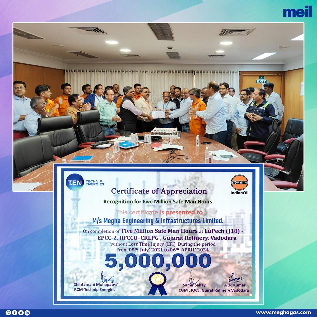 Congratulations to our #MEIL team at IOCL's #Vadodararefinery expansion for clocking 5 million #safemanhours - zero injuries! #safety First is our motto, and this incredible #achievement proves our dedication to keeping everyone safe.
@IndianOilcl #MeghaEngineering