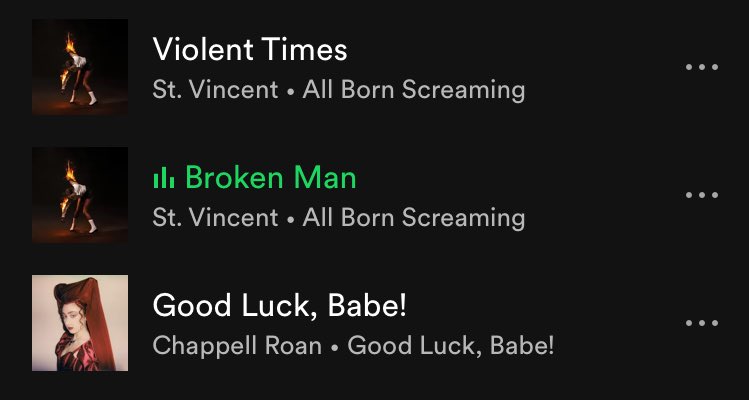 Şu 3 şarkıdan çıkamıyorum. Violent Times James Bond soundtracki gibi, Broken Man de tam Fiona Apple şarkısı.