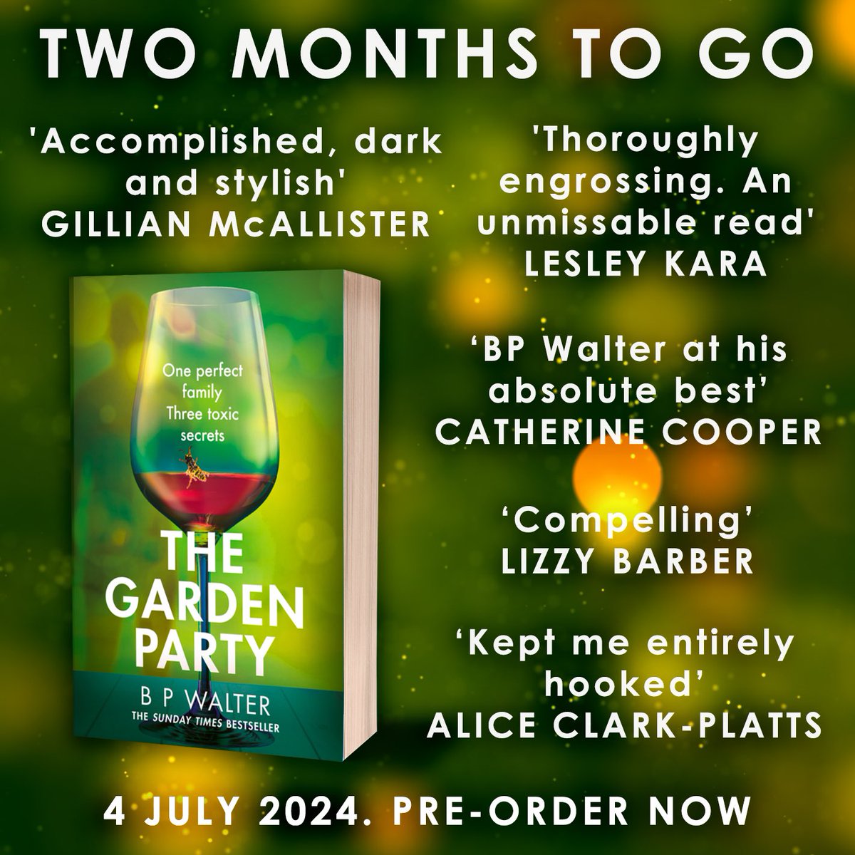 TWO MONTHS TO GO until my new thriller arrives on shelves! 🍷📖 Time seems to be zooming past so quickly! A huge thank you to all the authors who have said such lovely things 🥰 So excited for summer! ☀️ You can pre-order The Garden Party here: waterstones.com/book/the-garde…