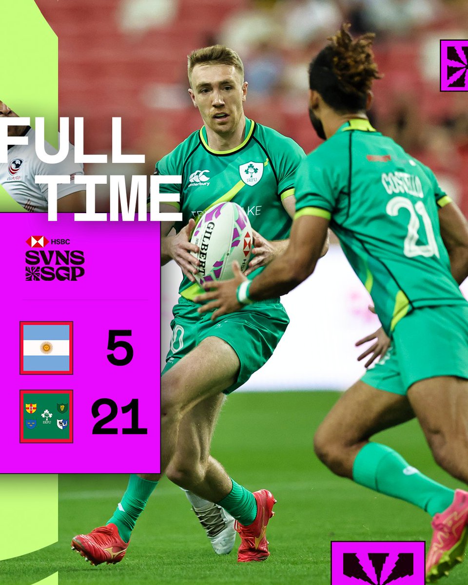 Ireland beat current series leaders 🇦🇷

They advance into the semi-finals 👏

#HSBCSVNS | #HSBCSVNSSGP | @IrishRugby