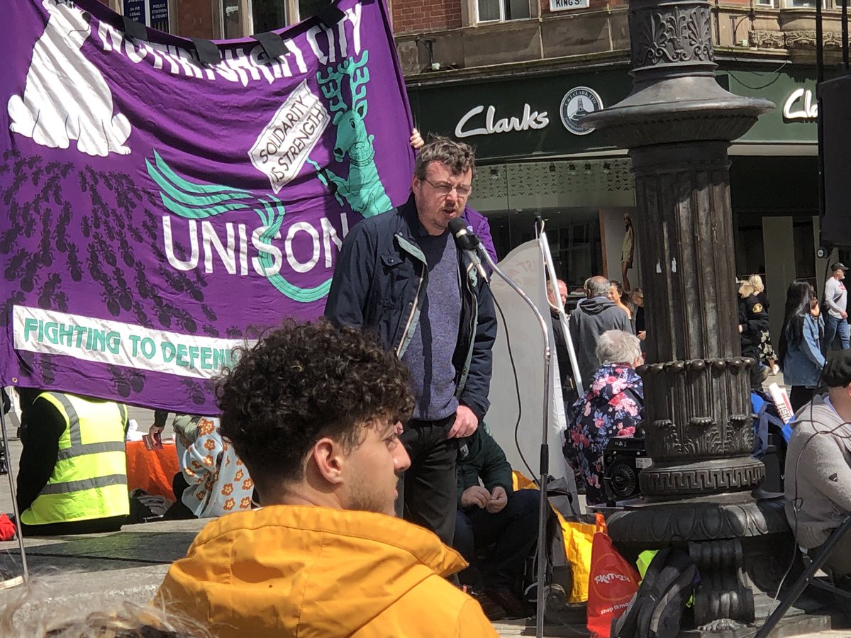 Alan Barker from @UoNUCU addressing the May Day rally - Join a union!