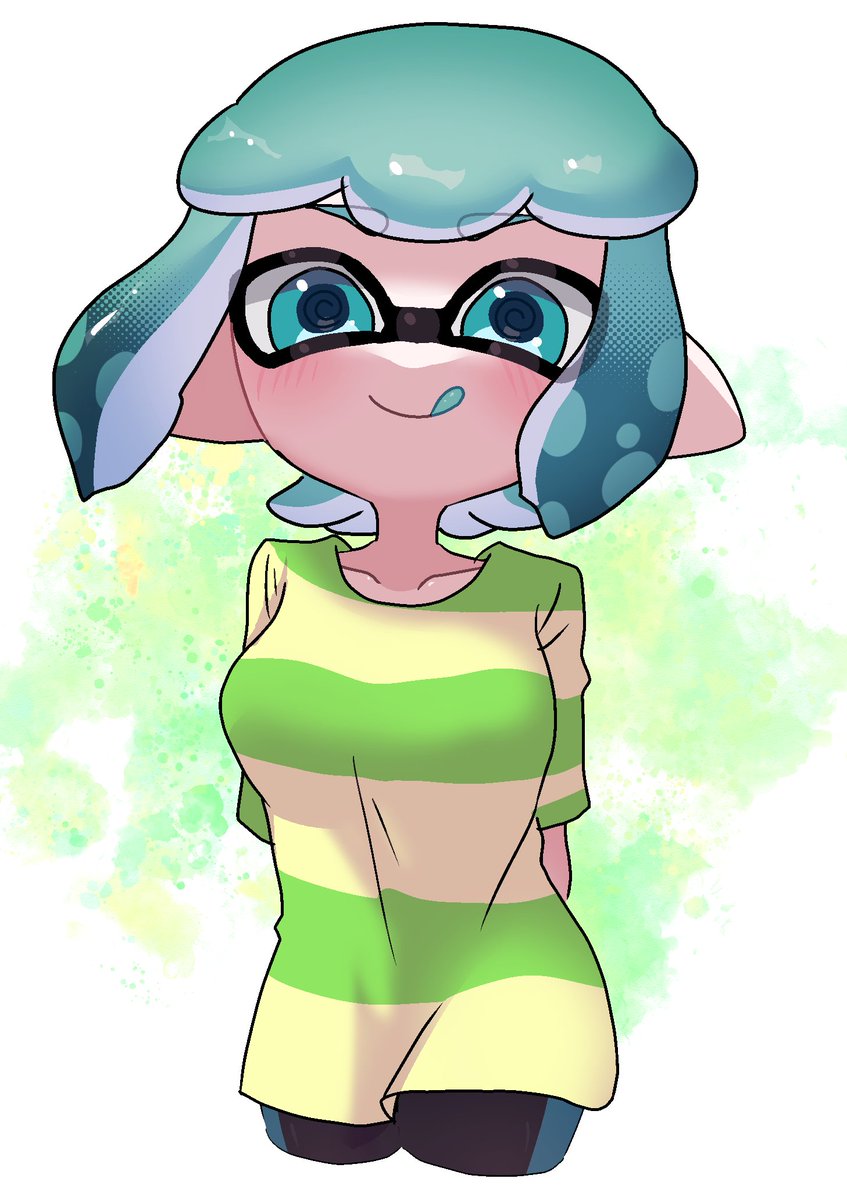 inkling girl ,inkling player character 1girl solo breasts looking at viewer smile short hair blue eyes  illustration images