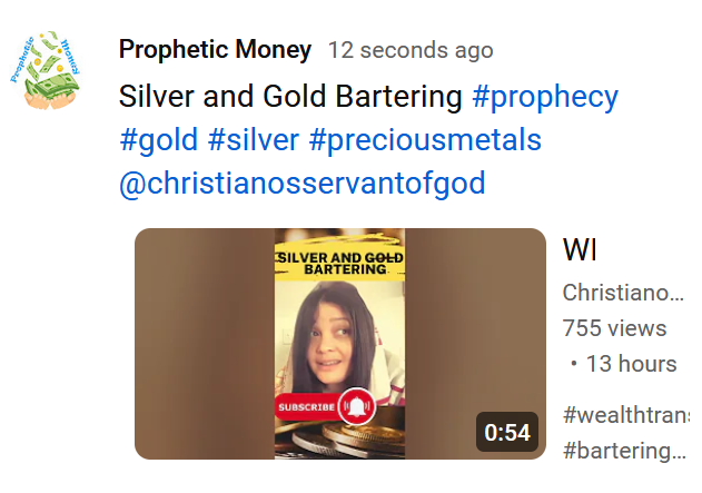 Silver and Gold Bartering prophecy - Christina 5/3/24 #prophecy #gold #silver #preciousmetals

See YouTube Community Post for full prophecy: youtube.com/@PropheticMone…