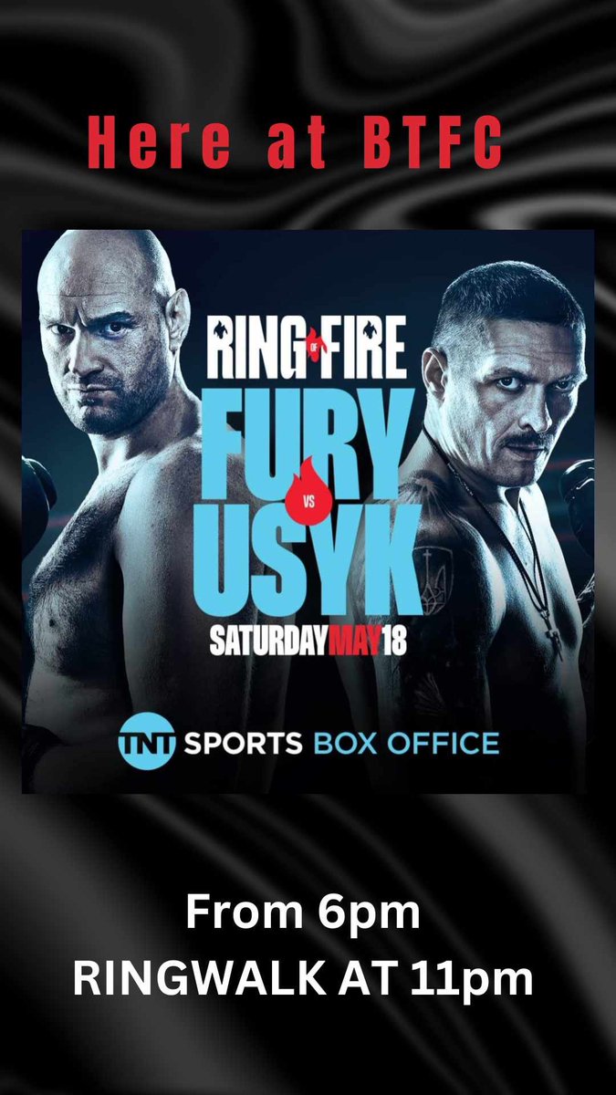 🥊 🍻 🥊 The clubhouse will be showing the big boxing match on the 18th of May Open from 6pm with ring walk from 11pm! Come on down #FuryUsyk