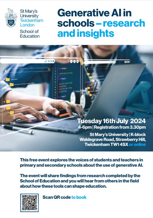 Really excited to be hosting this FREE event for our <a href="/TeachStMarys/">Teach St Mary's</a> partnerships schools and others that want to hear about our research! 

Please join us if you can. 

<a href="/johnmarkprice/">Mark Price</a> <a href="/claremartin333/">Clare Martin - @claremartin333.bsky.social</a> <a href="/MissJGM/">Jenny Murray</a> <a href="/VikiVeale/">Viki Veale</a> <a href="/JaninePavlisDT/">Janine Bell (née Pavlis)</a>  <a href="/gemmafcass/">Gemma Cass</a> <a href="/SarahBatty25/">Sarah B</a>