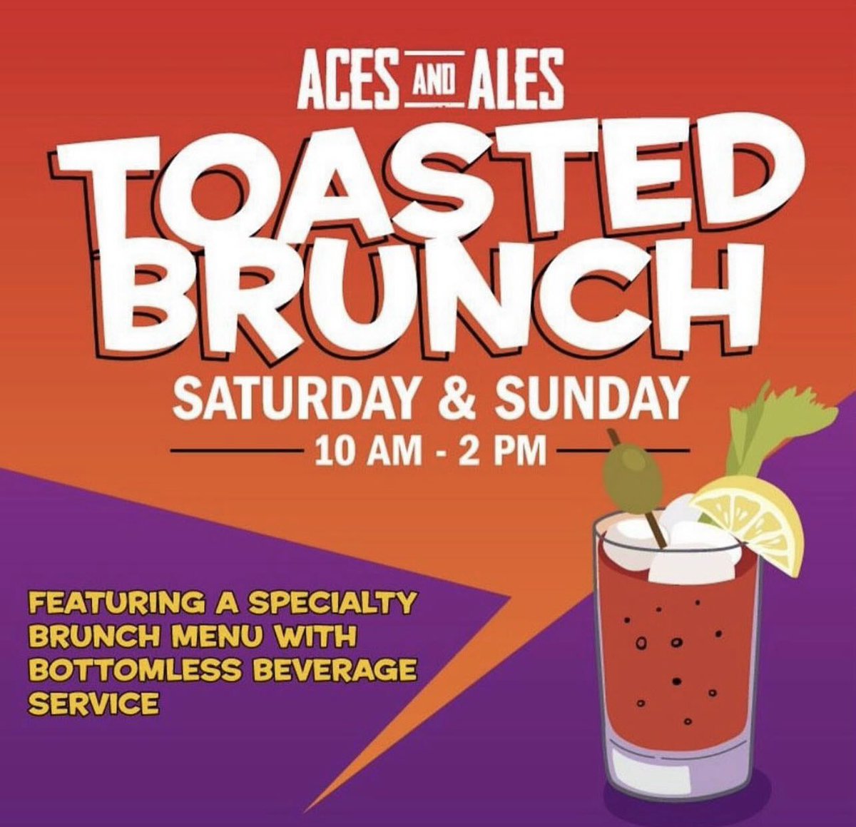 ☀️ Saturday & Sunday! ☀️

➡️ Speciality Bruch Menu
➡️ All You Can Drink Brunch!
➡️ Enjoy 2-Hour BOTTOMLESS Beverage Service!

#toastedbrunch #brunch #vegasbrunch #bottomlessbrunch #bottomless #acesandales #acesandalestenaya #acesandalesnellis #lasvegas #lasvegascraftbeer