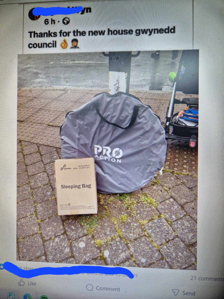 This is Gwynedd Council's idea of rehousing a local young man and his young son,had his tenancy terminated through no fault of his own,their response ? tent and sleeping bag 😡😡😡😡
