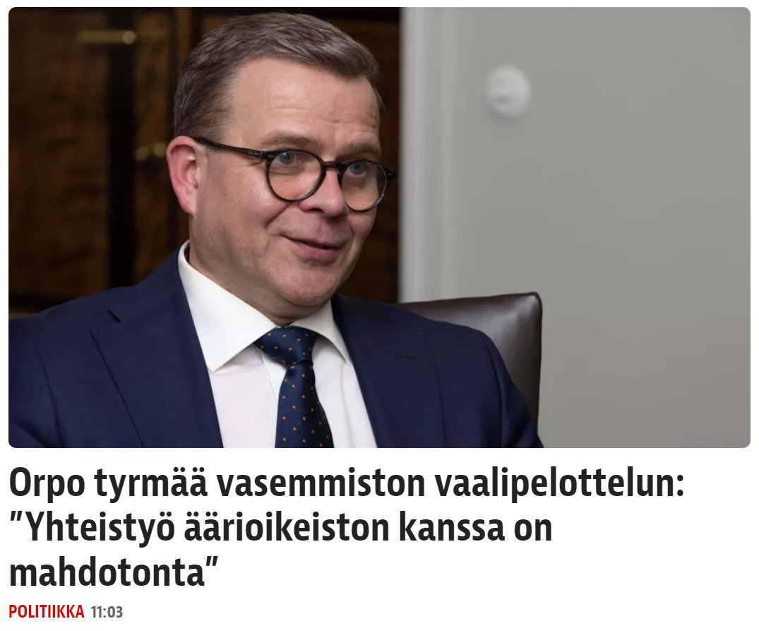 Itsestäänselvyys osa 2, mutta tässä pääministeri todellisuudessa tarkoittaa, että ”yhteistyö äärioikeiston kanssa on mahdollista”. Vaikka pääministerimme on täysin krooninen valehtelija niin hänen sanomansa on loppujen lopuksi hyvin helppoa tulkita.