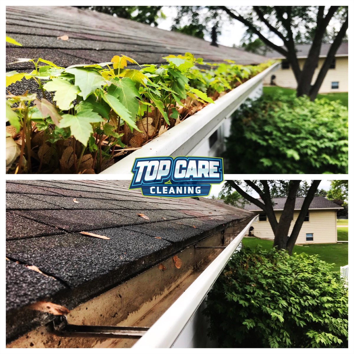 Lots of tree debris, seeds, and gunk can accumulate in your gutters during the spring. Don't let it all sit there through the summer; get it cleaned out now! 
topcarecleaning.com/services/gutte…