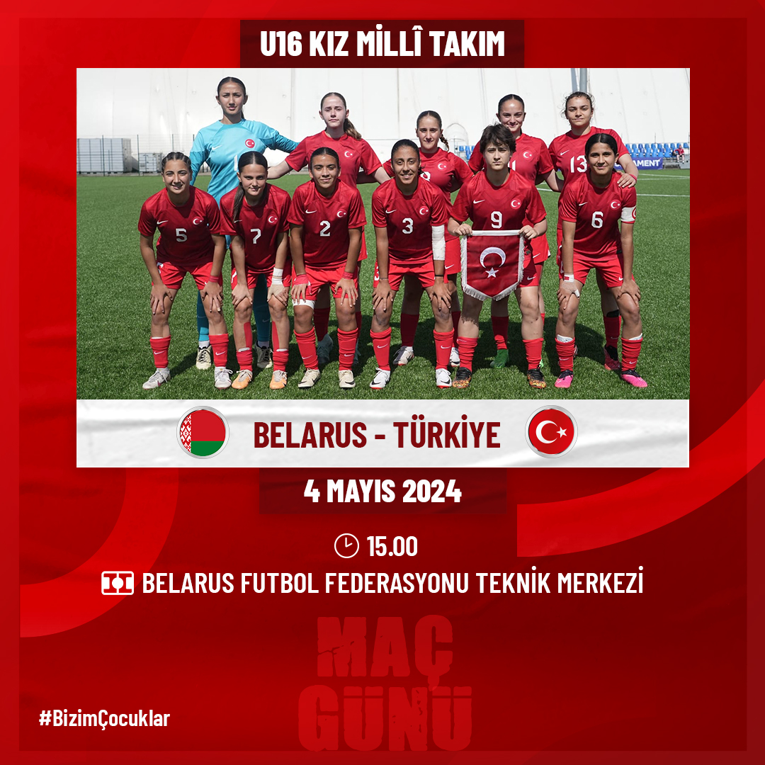 U16 Kız Millî Takımımız, bugün Gelişim Turnuvası'ndaki ikinci maçına Belarus karşısında çıkıyor. Başarılar #BizimÇocuklar🇹🇷 Canlı Yayın: youtube.com/live/knefsUgXA…