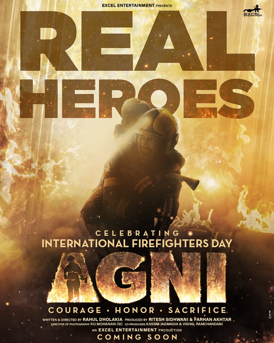 This #InternationalFirefightersDay, we celebrate the unsung heroes who risk their lives to save ours. Get ready for #Agni, a tribute to their valour. #ComingSoon @pratikg80 @divyenndu @SaieTamhankar @SaiyamiKher @rahuldholakia @ritesh_sid @J10kassim @vishalrr @roo_cha