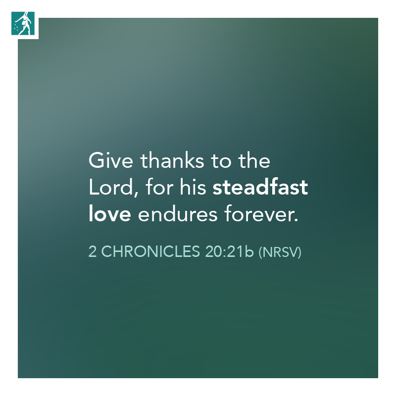 “Give thanks to the Lord, for his steadfast love endures forever.”

2 CHRONICLES 20:21b (NRSV)

#bibleversedaily #bibleverses #bibleverseoftheday #versesfromthebible #biblestudy_verses #bibledailyverse #dailybiblereading #mydailybibleverse