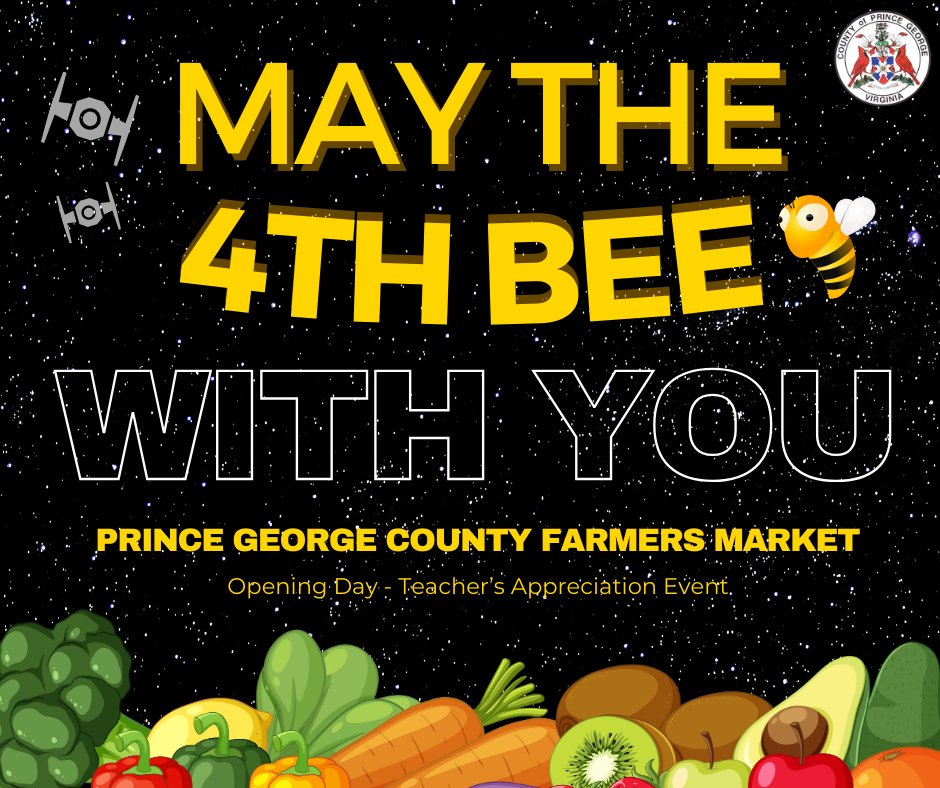 The wait is over. The Prince George County Farmers Market is officially open for the season.🌽🍅 Join us from 10:00 AM to 2:00 PM at the Scott Park Pavilion. #maythe4thbewithyou #farmersmarket #openingday #teacherappreciation