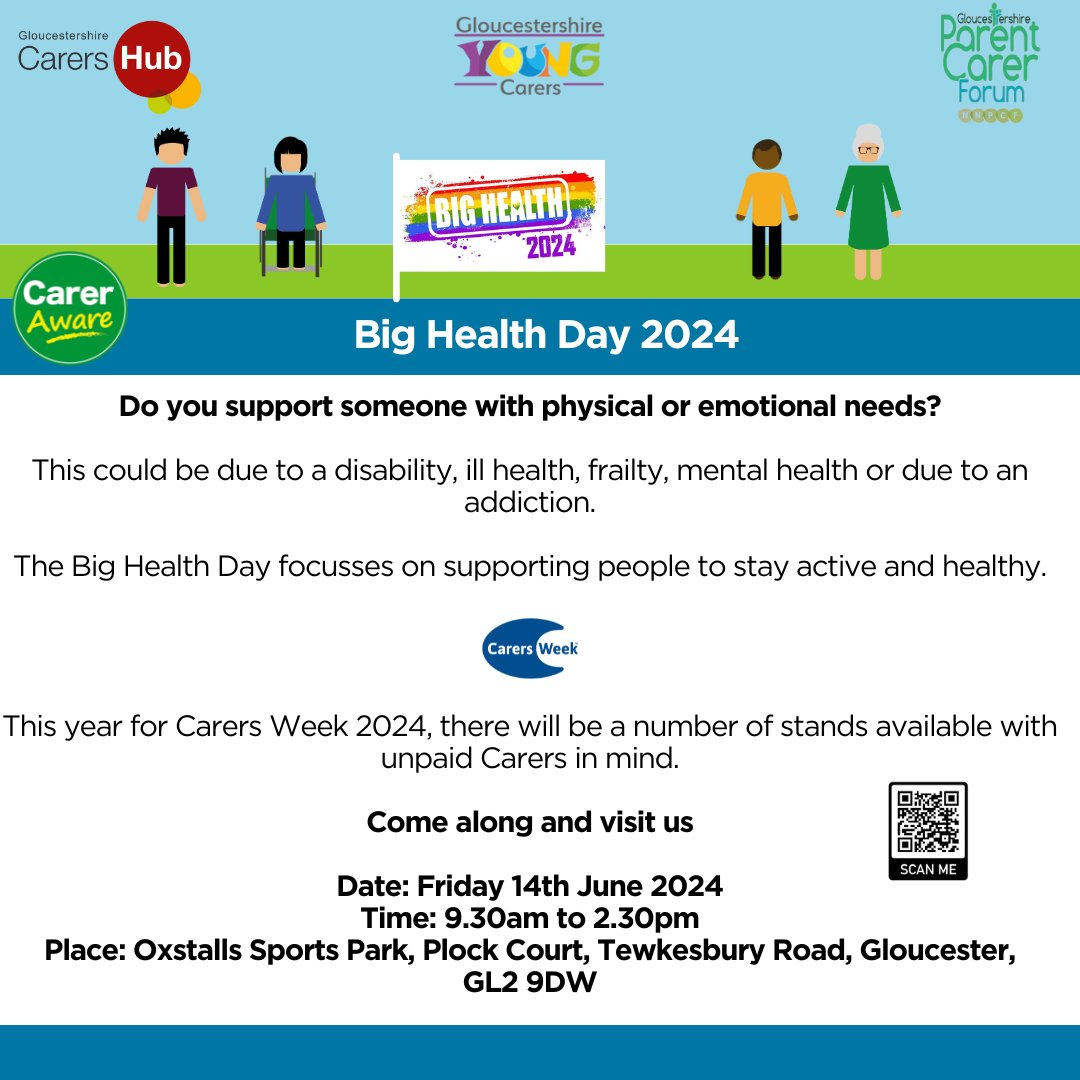 Carers Week is coming... come along and join us at The Big Health Day on Friday 14th June to put Carers on the map

#carerawareglos #carersweek #bighealthday